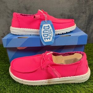 Hey Dude Wendy Stretch Canvas Shoes Womens Size 9 Neon Pink Speckled Sole